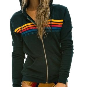 AVIATOR NATION 5 STRIPE HOODIE - CHARCOAL size SMALL